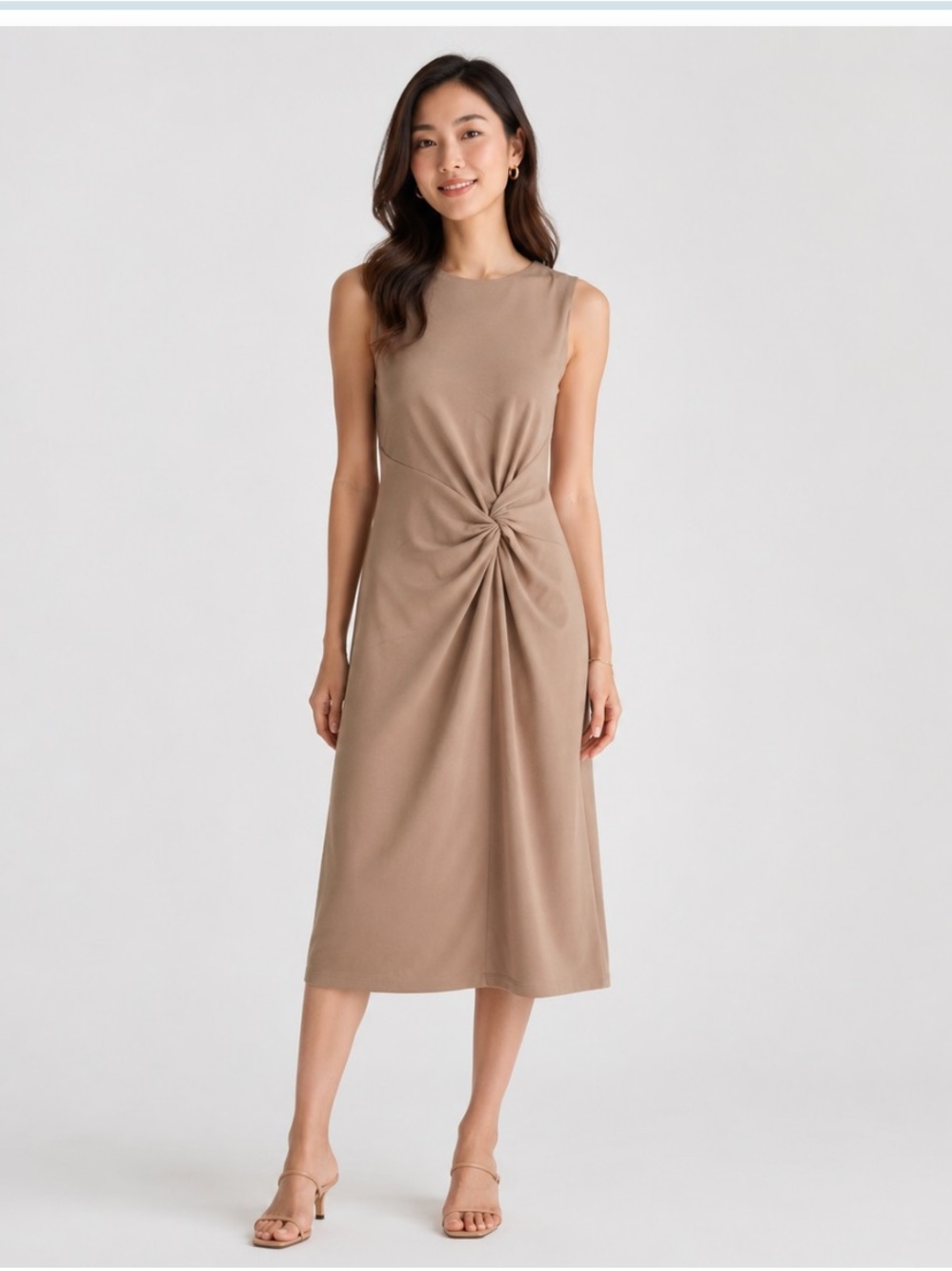 DKNY Women's Sleeveless Jewel
Neck Cappuccino Twisted Knot Dress